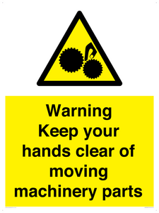 Warning - Keep your hands clear of moving machinery parts